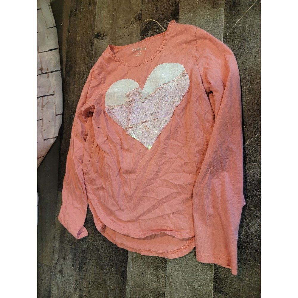 Kidpik youth pink long sleeve medium 10 sequin White Heart
